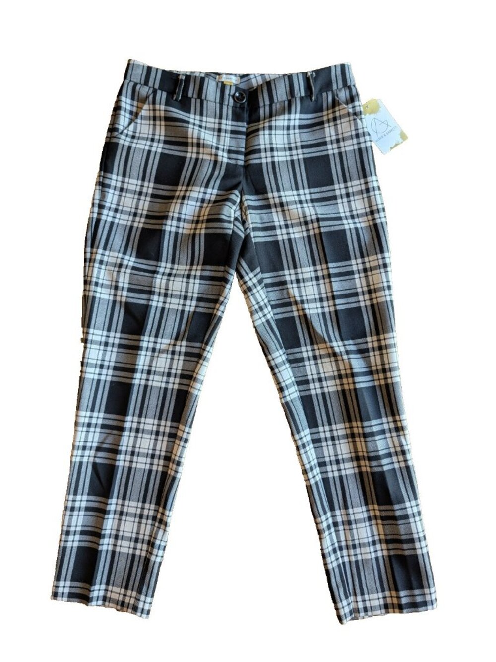 Leifsdottir by Anthropologie Black & Cream Plaid Tapered Dress Pants, Size 4P